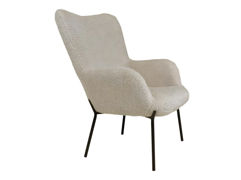 FINTRY - Fauteuil Imitation Laine Greige Et Piétement Acier Noir 4 FINTRY - Fauteuil Imitation Laine Greige Et Piétement Acier Noir – Image 4