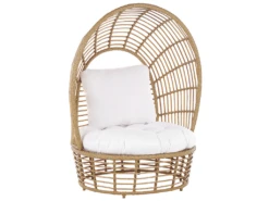 Fauteuil Cocon En Rotin Clair Et Coussin Beige LIDO