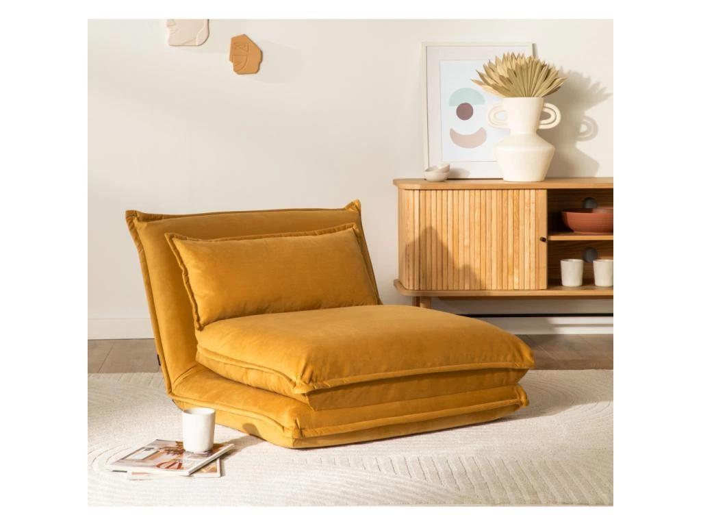 Nala - Chauffeuse Convertible 1 Place En Velours - Couleur - Jaune Moutarde 2 Nala - Chauffeuse Convertible 1 Place En Velours - Couleur - Jaune Moutarde – Image 2