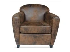 Fauteuil Club Madmen Tissu Effet Simili Usé Marron