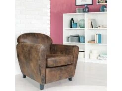 Fauteuil Club Madmen Tissu Effet Simili Usé Marron -Fauteuil Boutique fauteuil 19894507