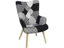 Fauteuil En Tissu Patchwork Pieds En Bois Brut Alta