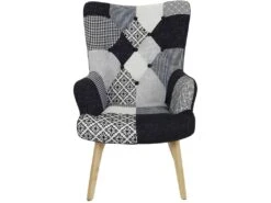 Fauteuil En Tissu Patchwork Pieds En Bois Brut Alta -Fauteuil Boutique fauteuil 21120673