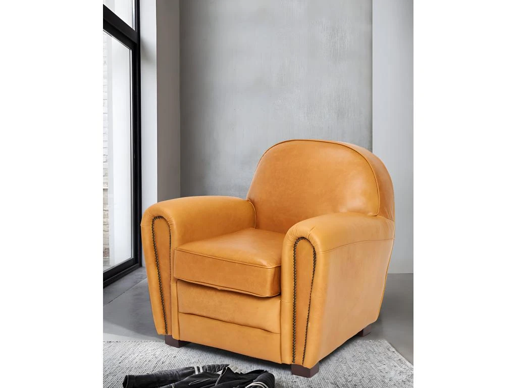 Orsay - Fauteuil Club En Cuir Vachette Camel Orsay 2 Orsay - Fauteuil Club En Cuir Vachette Camel Orsay – Image 2