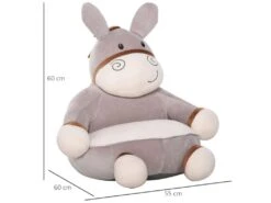 Fauteuil Enfant âne Dim. 60L X 55l X 60H Cm Garnissage Moelleux Coton Revêtement Velours Gris Crème -Fauteuil Boutique fauteuil 21224903