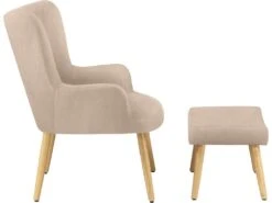 Chaise D'appoint Rembourrée Avec Tabouret En Microfibre Crème -Fauteuil Boutique fauteuil 21528469
