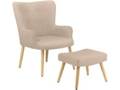 Chaise D'appoint Rembourrée Avec Tabouret En Microfibre Crème -Fauteuil Boutique fauteuil 21528473