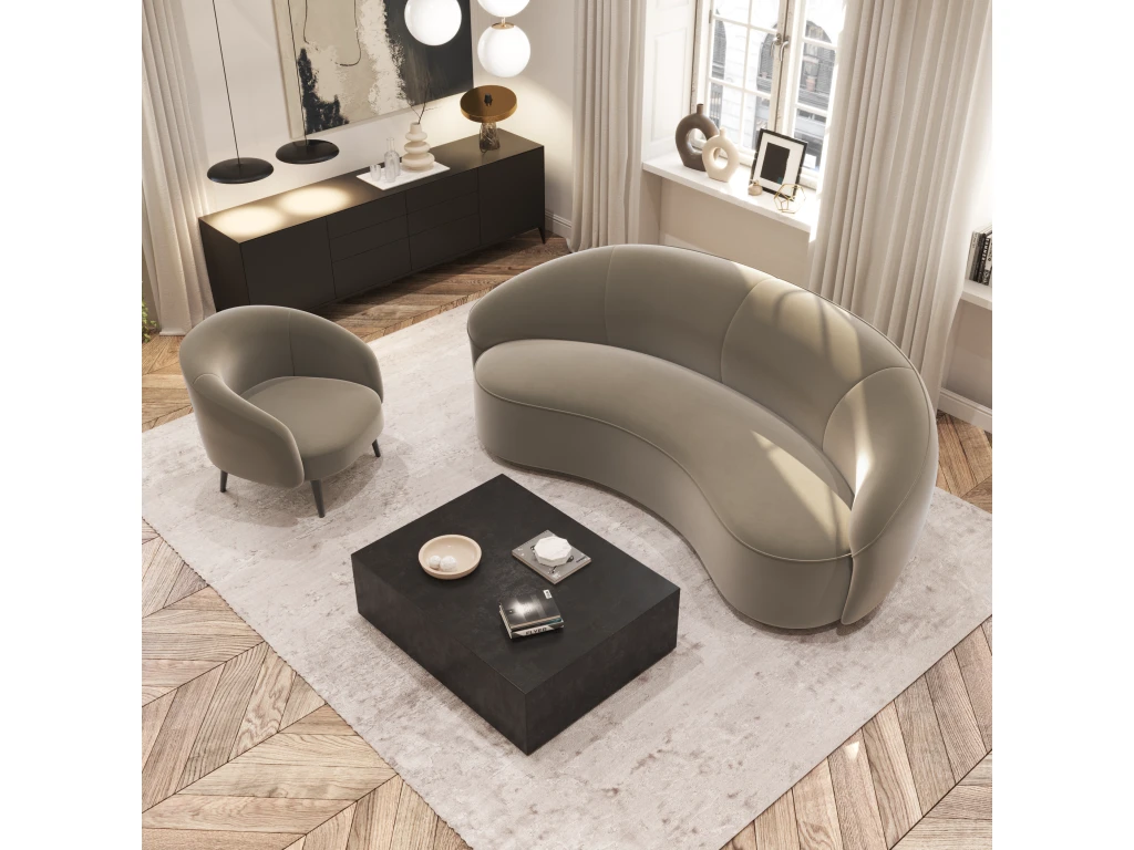 Fauteuil Tissu Velours Beige Taupe 2 Fauteuil Tissu Velours Beige Taupe – Image 2