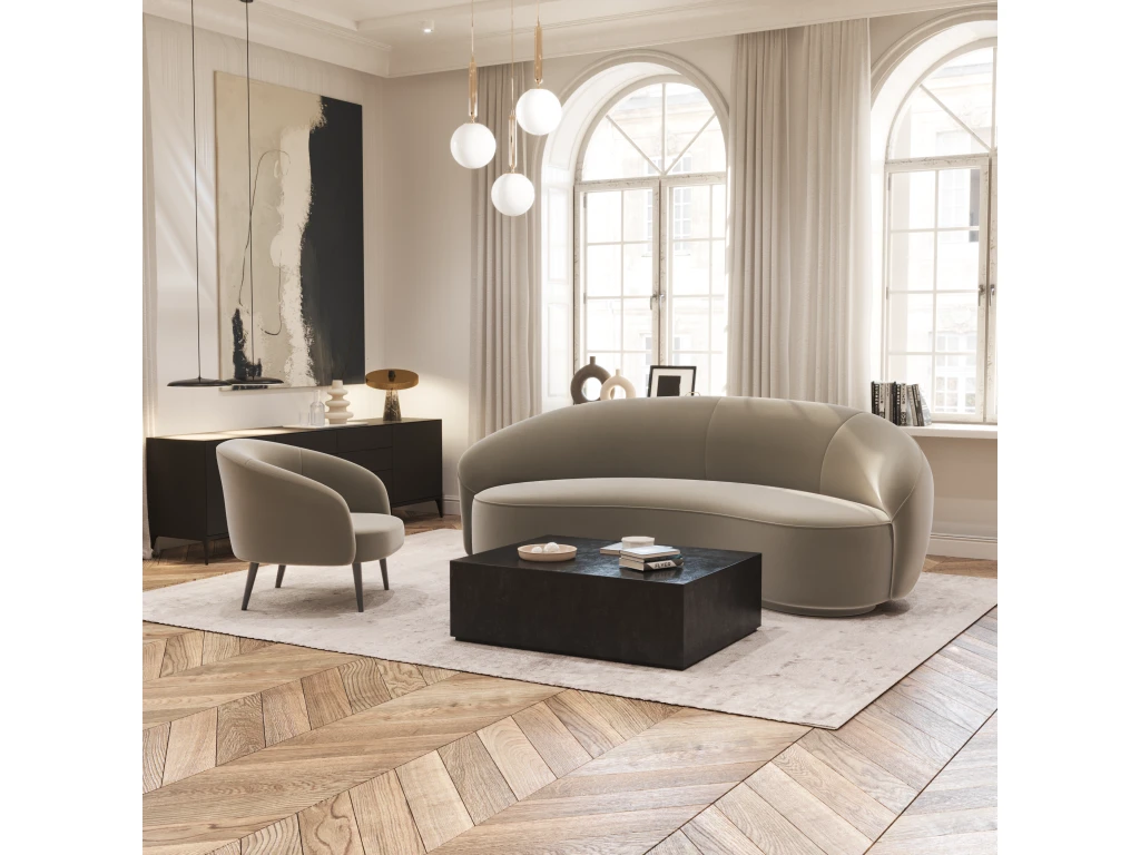 Fauteuil Tissu Velours Beige Taupe 3 Fauteuil Tissu Velours Beige Taupe – Image 3