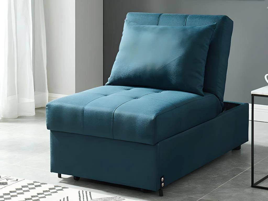 Fauteuil Convertible En Tissu LESNA - Bleu Canard 1 Fauteuil Convertible En Tissu LESNA - Bleu Canard