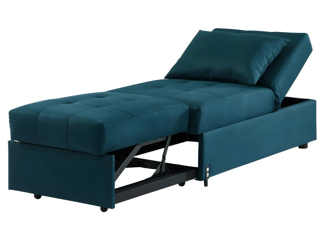 Fauteuil Convertible En Tissu LESNA - Bleu Canard 6 Fauteuil Convertible En Tissu LESNA - Bleu Canard – Image 6