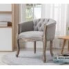 Fauteuil Cabriolet En Lin Gris Clair Avec Pieds En Bois PEREZI