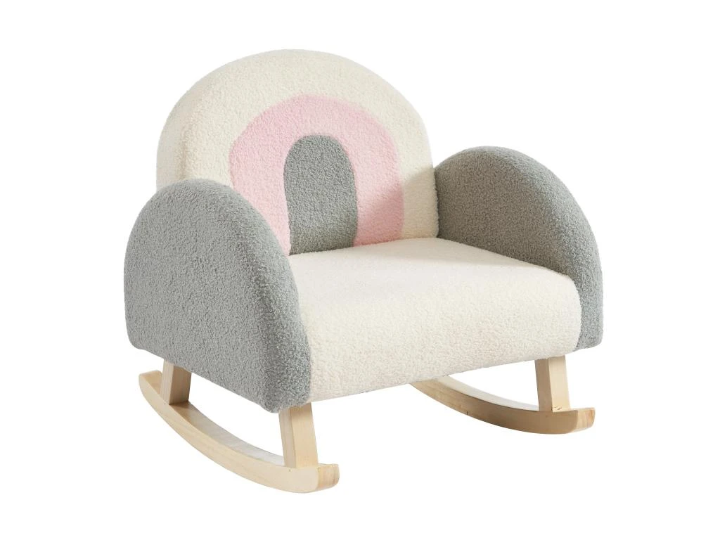 Fauteuil Pour Enfant à Bascule En Tissu Bouclette Crème, Gris Et Rose ESLIDA 2 Fauteuil Pour Enfant à Bascule En Tissu Bouclette Crème, Gris Et Rose ESLIDA – Image 2