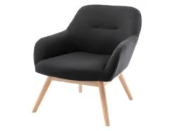 MALMO - Fauteuil Scandinave Tissu Gris Foncé Pieds Bois