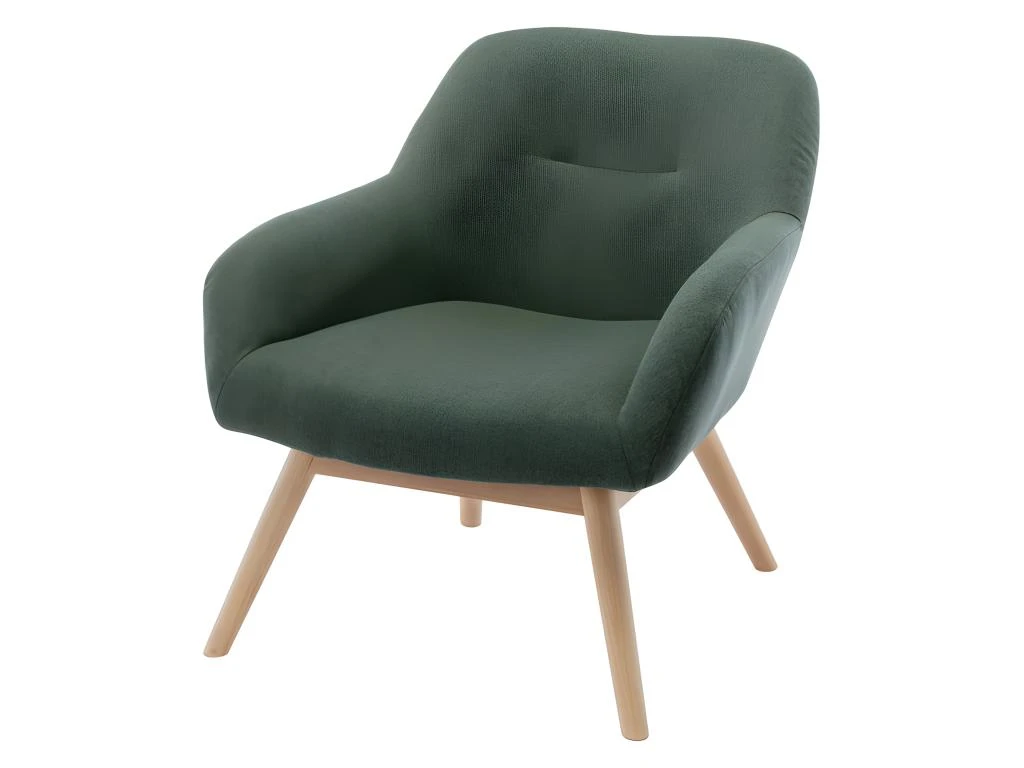 MALMO - Fauteuil Scandinave Tissu Vert Forêt Pieds Bois 1 MALMO - Fauteuil Scandinave Tissu Vert Forêt Pieds Bois