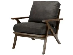 ALAN - Fauteuil Lounge Vintage Marron Foncé Et Bois Teinté Noyer