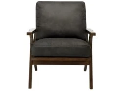 ALAN - Fauteuil Lounge Vintage Marron Foncé Et Bois Teinté Noyer -Fauteuil Boutique fauteuil 8915979