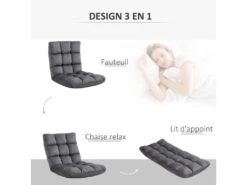 Fauteuil Convertible Fauteuil Paresseux Grand Confort Inclinaison Dossier Multipositions 90°-180° Flanelle Polyester Capitonné Gris Foncé -Fauteuil Boutique fauteuil 8918861