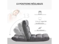 Fauteuil Convertible Fauteuil Paresseux Grand Confort Inclinaison Dossier Multipositions 90°-180° Flanelle Polyester Capitonné Gris Foncé -Fauteuil Boutique fauteuil 8918863