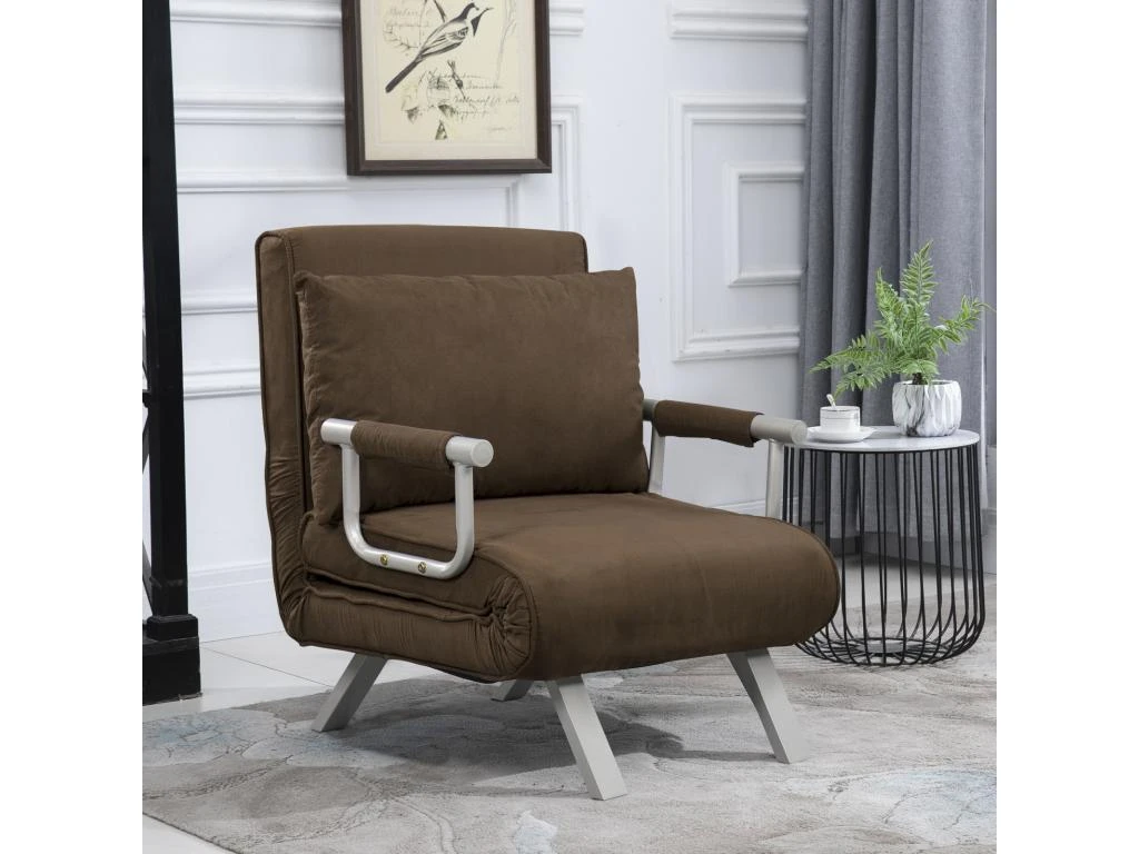 Fauteuil Chauffeuse Canapé-lit Convertible 1 Place Déhoussable Grand Confort Coussin Pieds Accoudoirs Métal Suède Marron 1 Fauteuil Chauffeuse Canapé-lit Convertible 1 Place Déhoussable Grand Confort Coussin Pieds Accoudoirs Métal Suède Marron