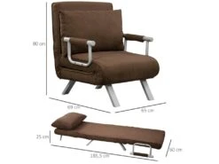 Fauteuil Chauffeuse Canapé-lit Convertible 1 Place Déhoussable Grand Confort Coussin Pieds Accoudoirs Métal Suède Marron 7 Fauteuil Chauffeuse Canapé-lit Convertible 1 Place Déhoussable Grand Confort Coussin Pieds Accoudoirs Métal Suède Marron -Fauteuil Boutique fauteuil 8918879