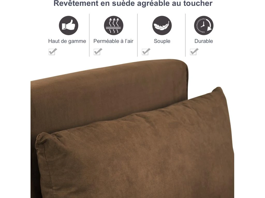 Fauteuil Chauffeuse Canapé-lit Convertible 1 Place Déhoussable Grand Confort Coussin Pieds Accoudoirs Métal Suède Marron 5 Fauteuil Chauffeuse Canapé-lit Convertible 1 Place Déhoussable Grand Confort Coussin Pieds Accoudoirs Métal Suède Marron – Image 5