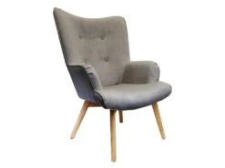 HAYNA - Fauteuil Gris Et Piétement Naturel