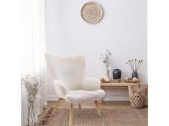 COCOON - Fauteuil Blanc Imitation Fourrure Pieds Bois -Fauteuil Boutique fauteuil 9174121