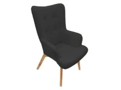 HAYNA - Fauteuil Noir Et Piétement Naturel