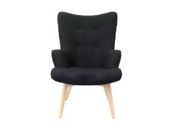 HAYNA - Fauteuil Noir Et Piétement Naturel -Fauteuil Boutique fauteuil 9174397