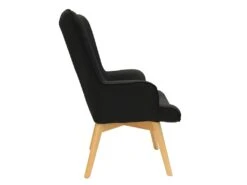 HAYNA - Fauteuil Noir Et Piétement Naturel -Fauteuil Boutique fauteuil 9174401