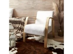 KAUPA - Fauteuil En Tissu Bouclettes Blanc Accoudoirs Bois 7 KAUPA - Fauteuil En Tissu Bouclettes Blanc Accoudoirs Bois -Fauteuil Boutique fauteuil 9174427