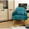 Fauteuil Velours Bleu Canard Scandinave Pieds Bois - LOUKIA