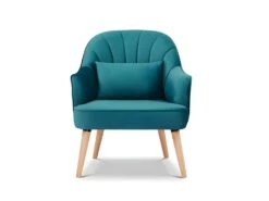 Fauteuil Velours Bleu Canard Scandinave Pieds Bois - LOUKIA -Fauteuil Boutique fauteuil 9239003