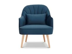 Fauteuil Velours Bleu Marine Scandinave Pieds Bois - LOUKIA -Fauteuil Boutique fauteuil 9239019