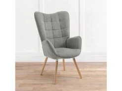 Fauteuil Scandinave Chaise De Canapé De Loisirs Pour Salon Salle à Manger Bureau Avec Un Revêtement En Tissu, Accoudoirs Rembourés Et Des Pieds En Bois Massif, Gris, 66x71x110cm