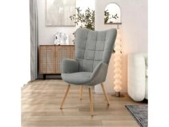 Fauteuil Scandinave Chaise De Canapé De Loisirs Pour Salon Salle à Manger Bureau Avec Un Revêtement En Tissu, Accoudoirs Rembourés Et Des Pieds En Bois Massif, Gris, 66x71x110cm -Fauteuil Boutique fauteuil 9485783