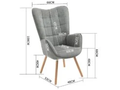 Fauteuil Scandinave Chaise De Canapé De Loisirs Pour Salon Salle à Manger Bureau Avec Un Revêtement En Tissu, Accoudoirs Rembourés Et Des Pieds En Bois Massif, Gris, 66x71x110cm -Fauteuil Boutique fauteuil 9485787