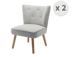 MALCOLM - Fauteuil Scandinave Tissu Gris Clair Pieds Bois(x2)