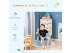 Fauteuil Enfant Design Scandinave Grand Confort Accoudoirs Assise Dossier Garnissage Mousse Haute Densité Piètement Bois Caoutchouc Lin Bleu -Fauteuil Boutique fauteuil 9486761