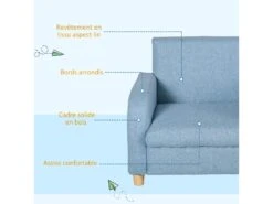 Fauteuil Enfant Design Scandinave Grand Confort Accoudoirs Assise Dossier Garnissage Mousse Haute Densité Piètement Bois Caoutchouc Lin Bleu -Fauteuil Boutique fauteuil 9486763