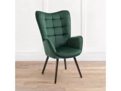 Fauteuil Scandinave Chaise De Canapé De Loisirs Rétro Pour Salon Salle à Manger Bureau Avec Un Revêtement En Velours, Accoudoirs Rembourés Et Des Pieds En Bois Massif, Vert, 66x71x110cm