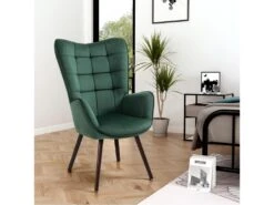 Fauteuil Scandinave Chaise De Canapé De Loisirs Rétro Pour Salon Salle à Manger Bureau Avec Un Revêtement En Velours, Accoudoirs Rembourés Et Des Pieds En Bois Massif, Vert, 66x71x110cm -Fauteuil Boutique fauteuil 9487297