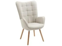 Fauteuil Scandinave Chaise De Canapé De Loisirs Pour Salon Salle à Manger Bureau Avec Un Revêtement En Tissu, Accoudoirs Rembourés Et Des Pieds En Bois Massif, Beige, 66x71x110cm