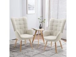 Fauteuil Scandinave Chaise De Canapé De Loisirs Pour Salon Salle à Manger Bureau Avec Un Revêtement En Tissu, Accoudoirs Rembourés Et Des Pieds En Bois Massif, Beige, 66x71x110cm -Fauteuil Boutique fauteuil 9487549