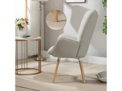 Fauteuil Scandinave Chaise De Canapé De Loisirs Pour Salon Salle à Manger Bureau Avec Un Revêtement En Tissu, Accoudoirs Rembourés Et Des Pieds En Bois Massif, Beige, 66x71x110cm -Fauteuil Boutique fauteuil 9487551