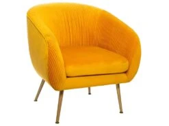 Fauteuil En Velours Moutarde Plissé Et Pieds En Métal Doré