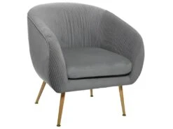 Fauteuil En Velours Gris Plissé Et Pieds En Métal Doré