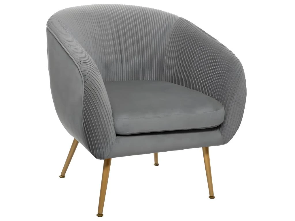 Fauteuil En Velours Gris Plissé Et Pieds En Métal Doré 1 Fauteuil En Velours Gris Plissé Et Pieds En Métal Doré