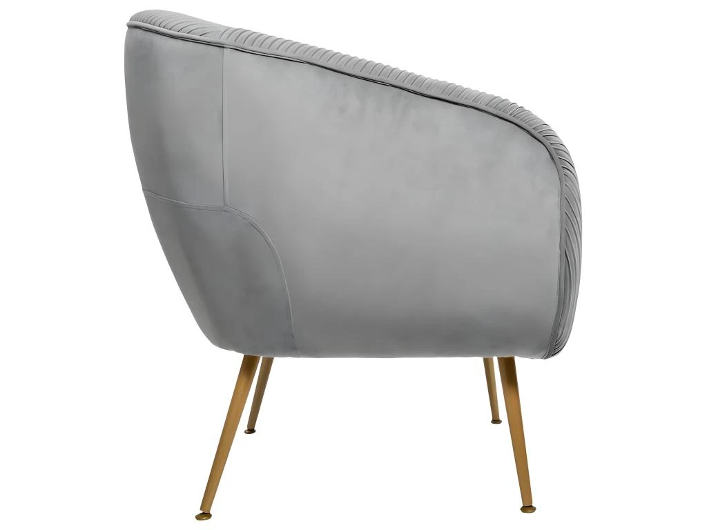 Fauteuil En Velours Gris Plissé Et Pieds En Métal Doré 2 Fauteuil En Velours Gris Plissé Et Pieds En Métal Doré – Image 2